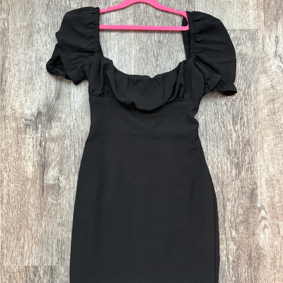 Black Puff Sleeve Mini Dress with Square Neck - Picture 1 of 3